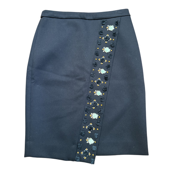 J.Crew Collection Navy W. Aqua Gold White Jewels Embellished Pencil Skirt 4 NWT - Picture 1 of 7